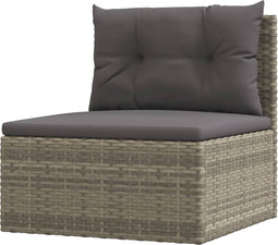 vidaXL - Tuinmiddenbank - met - kussens - poly - rattan - grijs