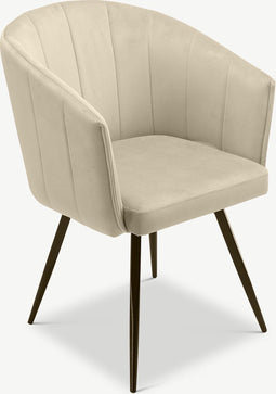 Furnicher BEN Draaibare Eetkamerstoel - Fluwelen bekleding - Modern design - Stalen frame - Beige fluweel - Zwarte poten