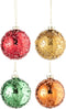 J-Line kerstbal Pareltjes - glas - goud/rood/oranje/groen - small - doos van 12