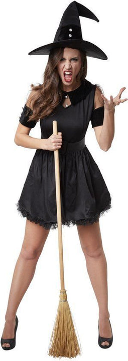 Dressforfun Tarantella - Heksenkostuum - Korte jurk met tulle en fluweel - Zwart
