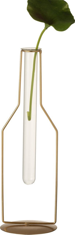 J-Line vaas 1 Tube Fles - metaal/glas - goud - large - 33 cm hoog