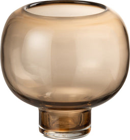 J-Line vaas Op Voet Rond - glas - lichtbruin - small - Ø 14.5 cm
