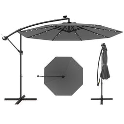 Coast Grote Verplaatsbare Hangparasol - 300x300x250 cm - 40 LED Lampen & Zonnepaneel – Grijs