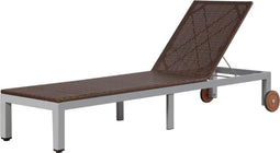 vidaXL - Ligbed - met - wieltjes - poly - rattan - bruin