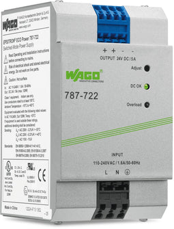 Wago 787-722 - DIN-rail netvoeding 24 V/DC 5 A 120 W - Robuuste metalen behuizing