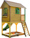 AXI Sarah Speelhuis in Bruin/Groen - Met Verdieping, Zandbak en Groene Glijbaan - Speelhuisje voor de tuin / buiten - FSC hout - Speeltoestel voor kinderen