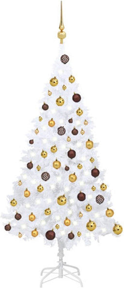 vidaXL - Kunstkerstboom - met - verlichting - en - kerstballen - 120 - cm - PVC - wit