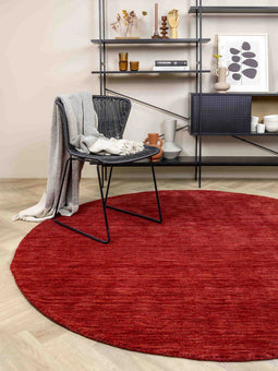 Vloerkleed MOMO Rugs Panorama Uni Rond Red Vloerkleed - 150 rond - Rond - Laagpolig,Rond Tapijt - Modern - Rood