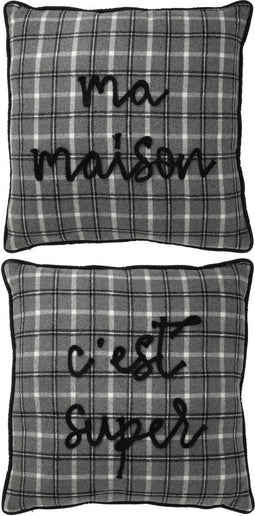 J-Line kussen Tekst - polyester - grijs - 2 stuks