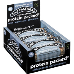 Eat Natural - Eat Natural reep protein packed, pindanoten - chocolade, 45 g, pak van 12 stuks