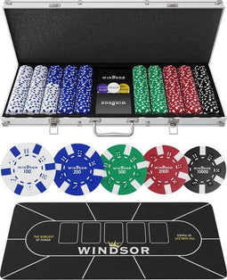 Windsor Pokerset - 500 Chips - Robuuste Koffer - Poker Fiches - Speelkaarten - Pokermat