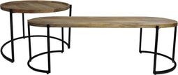 HSM Collection Salontafelset Ovaal/Rond Mangohout/Metaal Set van 2