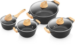 ETA Titanium Pannenset - Kookpannen met Antiaanbaklaag - Geschikt voor alle Warmtebronnen - Zwart (4 stuks)