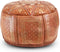 Safaary - Marokkaanse Poef Leer Naturel met Goud Rond
