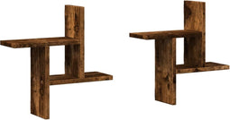 vidaXL - Wandschappen - 2 - st - 38x12x38 - cm - bewerkt - hout - gerookt - eikenkleurig