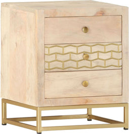 vidaXL - Nachtkastje - 40x30x50 - cm - massief - mangohout - goudkleurig