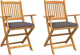vidaXL - Vouw - Tuinstoelen - met - Grijze - Kussen - 2st - Vast - Acacia - Hout