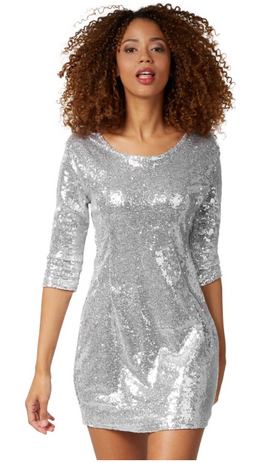 DressForFun - Paillettenjurk - Lange Mouwen - XXL - Zilver - Elastisch