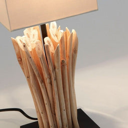 Tropisch Hout - Tafellamp - Unieke voet van gerecycled hout - Gebroken wit katoen