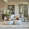 Riviera Maison Poef Wit, Kruk, Voetenbank, Rond - Falcone Stool Antique - Polyester, hout - (ØxH) 72x41