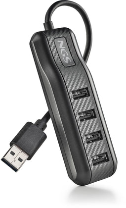 NGS PORT 2.0 - USB Hub - 4x USB 2.0 - Zwart