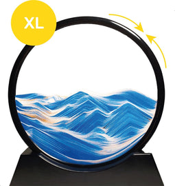 Zandkunst XL - Blauw - Diameter van 30cm - 360° - Sand art - In glas - Zandloper - Decoratie - Bewegende zandkunst