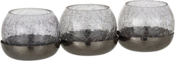 J-Line theelichthouder 3 Bol Craquele - glas/metaal - zwart