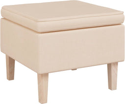 vidaXL - Kruk - met - houten - poten - stof - crèmekleurig