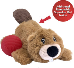 Kong Cozie Pocketz - Bever Knuffel voor Honden - Verwijderbare Piepjes - 24 cm