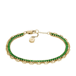 Fossil HERITAGE - Tennisarmband - Messing en kristallen - Goudkleurig en groen