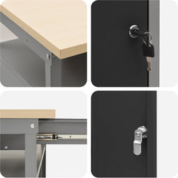 vidaXL - Werkbank - met - Vergrendelbare - Deur - Zwart - 100x55x85 - cm - Staal