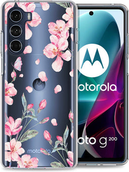 iMoshion Hoesje Geschikt voor Motorola Moto G200 Hoesje Siliconen - iMoshion Design hoesje - Roze / Blossom Watercolor