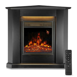 Juskys Elektrische Hoekhaard met Verwarming en Vlameffect - Zwart - 96x57x93 cm