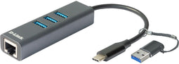 D-Link DUB-2332 - USB-C/USB naar Gigabit Ethernet-adapter - 3x USB 3.0-poorten - Antraciet
