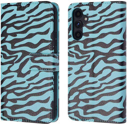 iMoshion Hoesje Geschikt voor Samsung Galaxy A34 (5G) Hoesje Met Pasjeshouder - iMoshion Design Bookcase smartphone - Meerkleurig / Black Blue Stripes