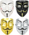 Feest - Gezichtsmasker - Eindexamenfeest - Anonymous masker - 4Pack Wit/Zwart/Grijs/Goud