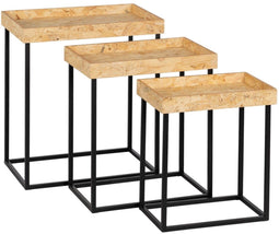 Set van 3 tafels Zwart Natuurlijk Ijzer Hout MDF 57,5 x 37,5 x 67,5 cm (3 Stuks)