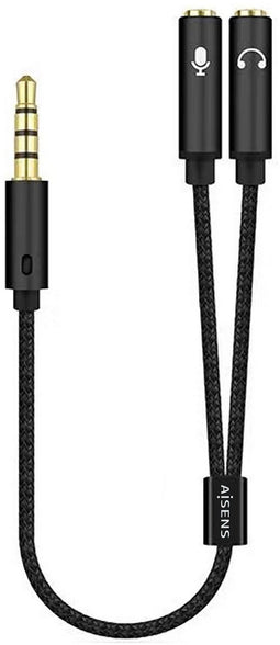 Aisens A128-0416 - Kabel 3.5mm Mannelijk naar 2 x 3.5mm Vrouwelijk - 0,25 m - Zwart