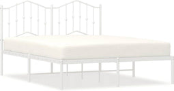 vidaXL - Bedframe - met - hoofdbord - metaal - wit - 135x190 - cm