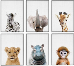 Dieren kinderkamer posters - 6 Posters - A4 21x30 cm - Stevig papier - Safari (6 stuks)