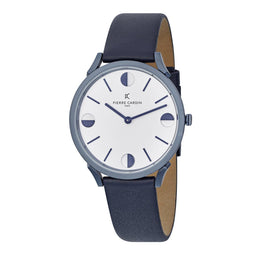 Pierre Cardin Pigalle Half Moon CPI.2009 Horloge - Leer - Blauw - Ø 40 mm