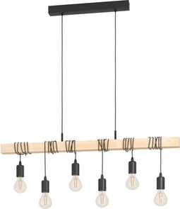 EGLO Townshend - Hanglamp - E27 - 100 cm - Zwart/Bruin