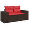 Tuinbank 2-zits met kussens poly rattan bruin