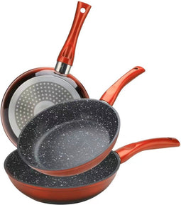 Babij Cooking CF-FA03 - Koekenpannenset 3-delig - Antiaanbaklaag - Rood (3 stuks)