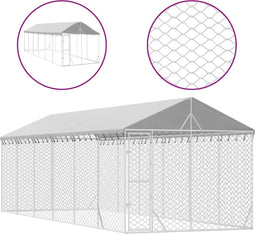 vidaXL - Hondenkennel - met - dak - 3x9x2,5 - m - gegalvaniseerd - staal - zilverkleur