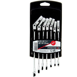 PRECISION STEEL Ratelsteeksleutelset - 7 stuks - 180° draaibare oog - 8 tot 14 mm (7 stuks)