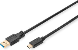 Digitus USB-kabel USB-A stekker, USB-C stekker 1.00 m Zwart DB-300146-010-S