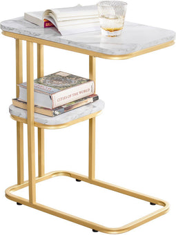 SoBuy FBT110-G - Bijzettafel - Gouden Salontafel met Marmereffect