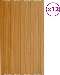 vidaXL - Dakpanelen - 12 - st - 80x45 - cm - gegalvaniseerd - staal - lichthoutkleurig