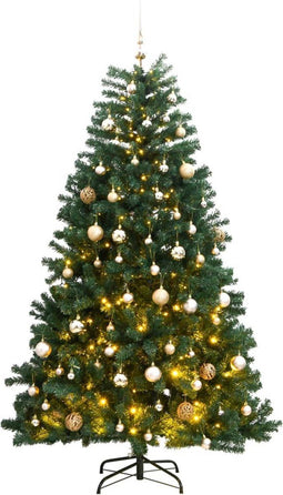 vidaXL - Kunstkerstboom - met - scharnieren - 300 - LED's - en - kerstballen - 180 - cm